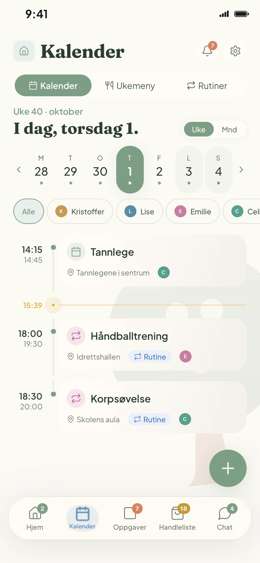 Kalenderen i Familien Samla med dagens avtaler for hele familien